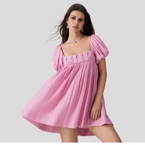 Free people Marina puff sleeve pink mini dress